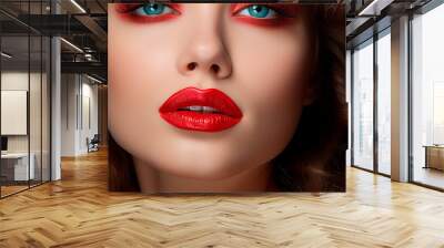 beautiful red lips with lipstick Wall mural