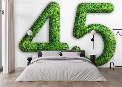 3d of the number of 45 is made from green grass on white background, go green concept Wall mural