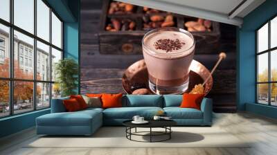 cocoa drink or hot chocolate and cocoa beans Wall mural