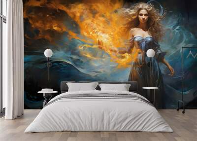 High Fantasy Character: An epic portrait of an anrcane powerful female sorcerer wizard mage Wall mural