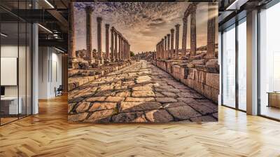 Jerash - September 29, 2018: Ancient Roman ruins of Jerash, Jordan Wall mural