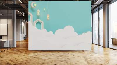 mosque gate crescent moon lantern cloud illustration background 3D Render Wall mural