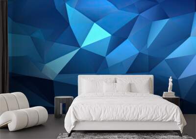 Abstract blue triangular wallpaper background. Generative AI Wall mural