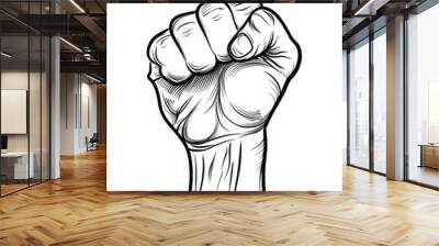 black and white cartoon drawing of an arm with the hand in a fist Wall mural