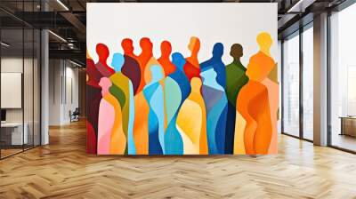 Colorful silhouettes of a diverse and multicultural community. Illustration of a multiethnic group of people. Wall mural