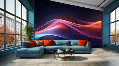 Glowing, colorful waves with dark background. Abstract wavy background. Wall mural