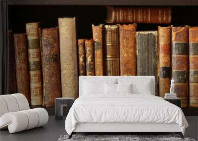 old books on wooden shelf Wall mural