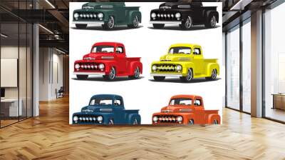 1950's Classic Vintage Pickup Truck Vector Illustrations in several colors Wall mural