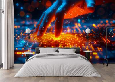 Keyboard, hand, artificial intelligence, lights Wall mural