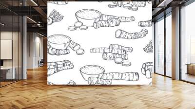 Hand drawn horseradish. Vector seamless pattern. Wall mural