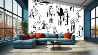 Refugees. Vector sketch  illustration. Wall mural