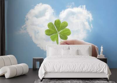 holding clover hand heart cloud Wall mural