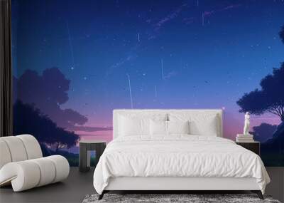 星空と草原の美しいアニメ背景 Wall mural