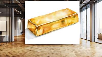 A shiny gold bar rests on a surface, exuding luxury and wealth with its smooth, reflective surface and rich golden hue. Wall mural