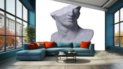 3D rendering illustration of a broken marble fragment of head sculpture in classical style in monochromatic grey tones isolated on white background.  Wall mural