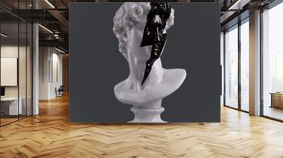 abstract digital illustration from 3d rendering of a classical white marble head bust with a black m Wall mural