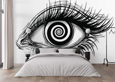 Isolated vector illustration of realistic human eye of a girl with spiral hypnotic iris. Wall mural