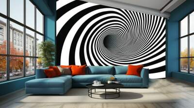 vector shaded 3d illustration of tunnel vortex view with geometrical hypnotic black and white flowin Wall mural