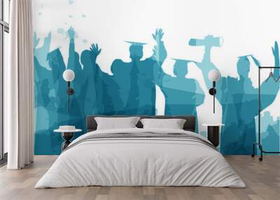 Graduation in silhouette in water color painting Wall mural