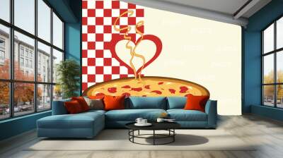 Pizza and a heart with copy space Wall mural