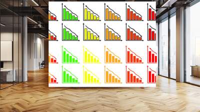 Simple colored collection of reduction related line icons. Thin line vector set of signs for infographic, logo, app development and website design. column growth and decrease charts with arrows isolat Wall mural