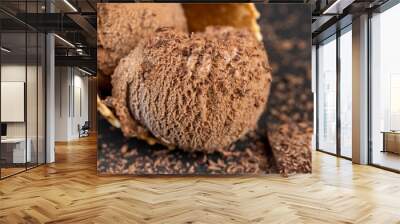 chocolate ice cream with chocolate chips on black slate Wall mural