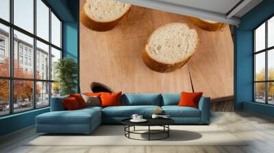 French long bread made of wheat flour, fresh baguette Wall mural