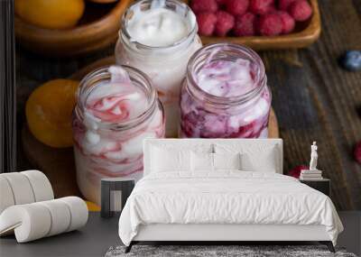 Fresh delicious yogurt made from milk with berry flavor Wall mural