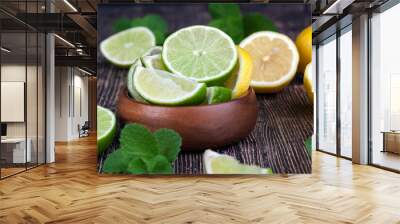 sliced green lime and yellow lemon Wall mural