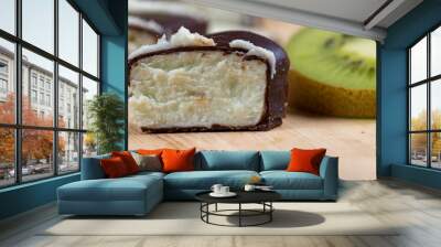 sweet green cottage cheese with kiwi flavor in chocolate glaze Wall mural