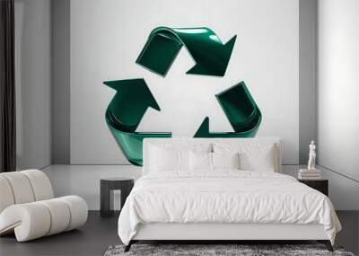 3D green recycling symbol on a white background, a recycling symbol. E-waste management, Green electronics, Wall mural