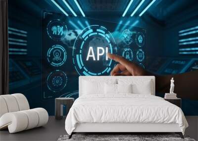 API, holographic interface displaying API icons, Application programming interface, Business technology, API integration, Wall mural