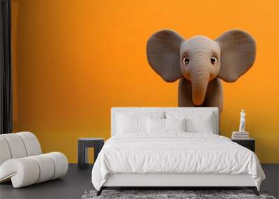 A cute cartoon elephant standing on an orange background. Wall mural