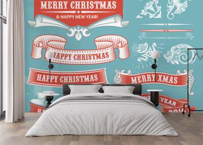 christmas set - retro labels, banners and signs Wall mural