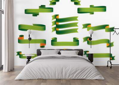 Scrolls Ribbons Banners - Green Wall mural