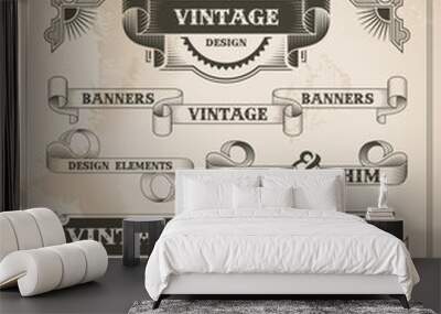 vintage retro hand drawn banner set - vector illustration Wall mural