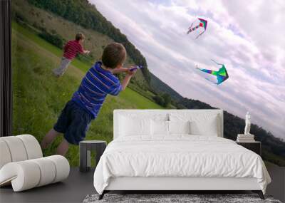 Two boys with kites. Wall mural