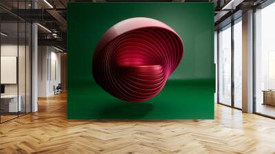 Christmas product advertisement template. Half sphere array floating in mid-air. Metallic red gradient, round stage, green background Wall mural