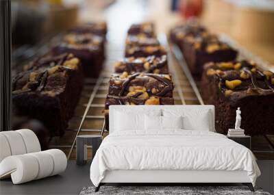 Fresh baked brownies on a tray Wall mural