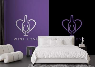 Abstract Heart Combined with Bottle and Glass Wine Logo Design. Simple Minimalist Logo Illustration. Wall mural