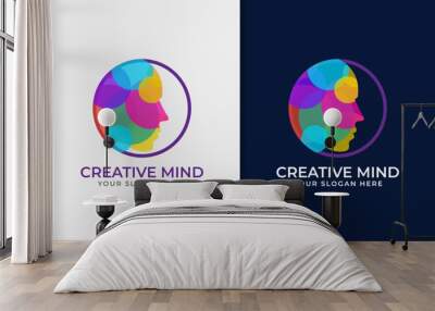 Creative Mind Logo Design. Abstract People Head Concept with Colorful Circle Shape Combination. Wall mural