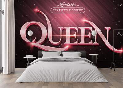 Editable text style effect - Queen with Rose Pink text style theme. Graphic Design Element. Wall mural