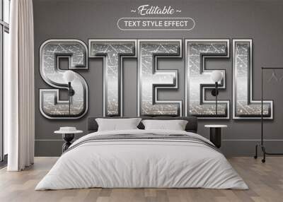 Editable text style effect - Steel theme style. Wall mural