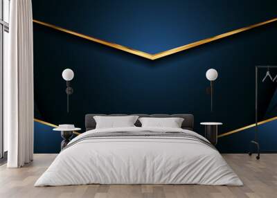 Luxury Dark Navy Blue Background Design with Golden Lines Combination. Wall mural