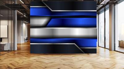 Tech Futuristic Navy Background with Silver and Blue Element Combination Concept. Wall mural