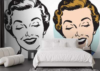 A vintage retro illustration of an attractive woman looking down.  Wall mural