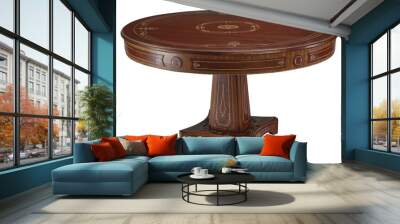 Round red leather top table with clipping path. Wall mural