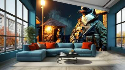 Penguin Soldier in a War Zone Wall mural