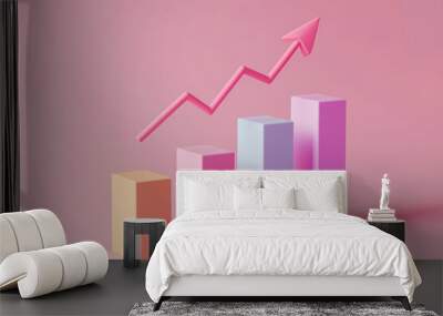 3D Bar graph chart showing growth with arrow Wall mural