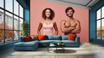 couple posing wearing workout outfits. Generative AI Wall mural